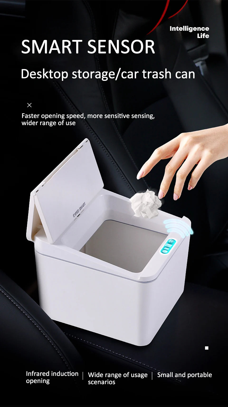Intelligent Mini Desktop Trash Can Automatic Touchless Infrared Motion Sensor Trash Can Car Trash Portable Storage For Kitchen