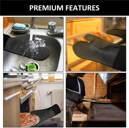 LMETJMA 6Pcs Extra Long Oven Mitts and Pot Holders Sets Heat Resistant Silicone Cooking Gloves Hot Pads Potholders KC0419