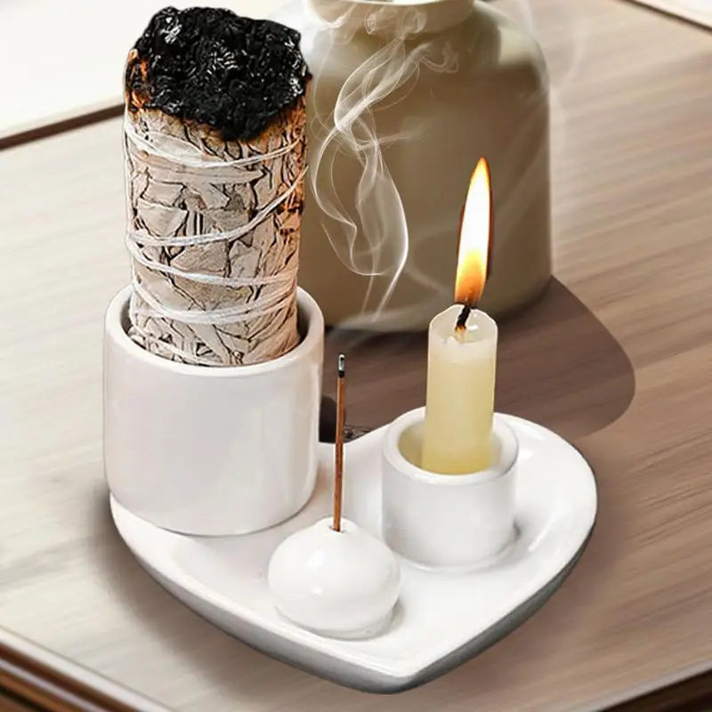 Incense Holder Ceramic Burner Stand Bowl 4-in-1 Incense Stick Holder Spiritual Zen Art For Living Room Yoga Relaxation Home