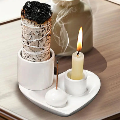 Incense Holder Ceramic Burner Stand Bowl 4-in-1 Incense Stick Holder Spiritual Zen Art For Living Room Yoga Relaxation Home