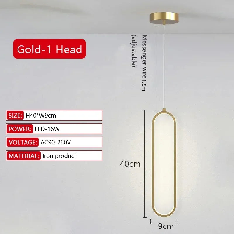 Modern LED Pendant Light Gold Black Minimalist Elliptical Pendant Lamp Living Room Dining Room Shop Bar Lighting Decoration