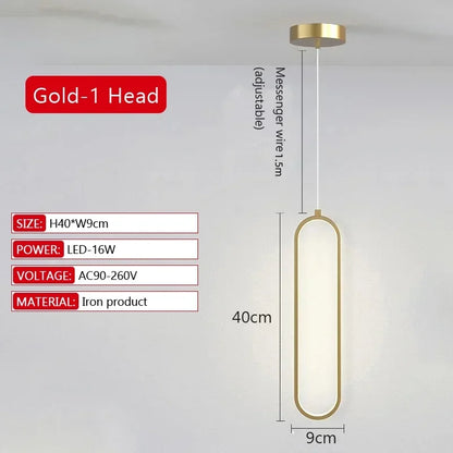 Modern LED Pendant Light Gold Black Minimalist Elliptical Pendant Lamp Living Room Dining Room Shop Bar Lighting Decoration