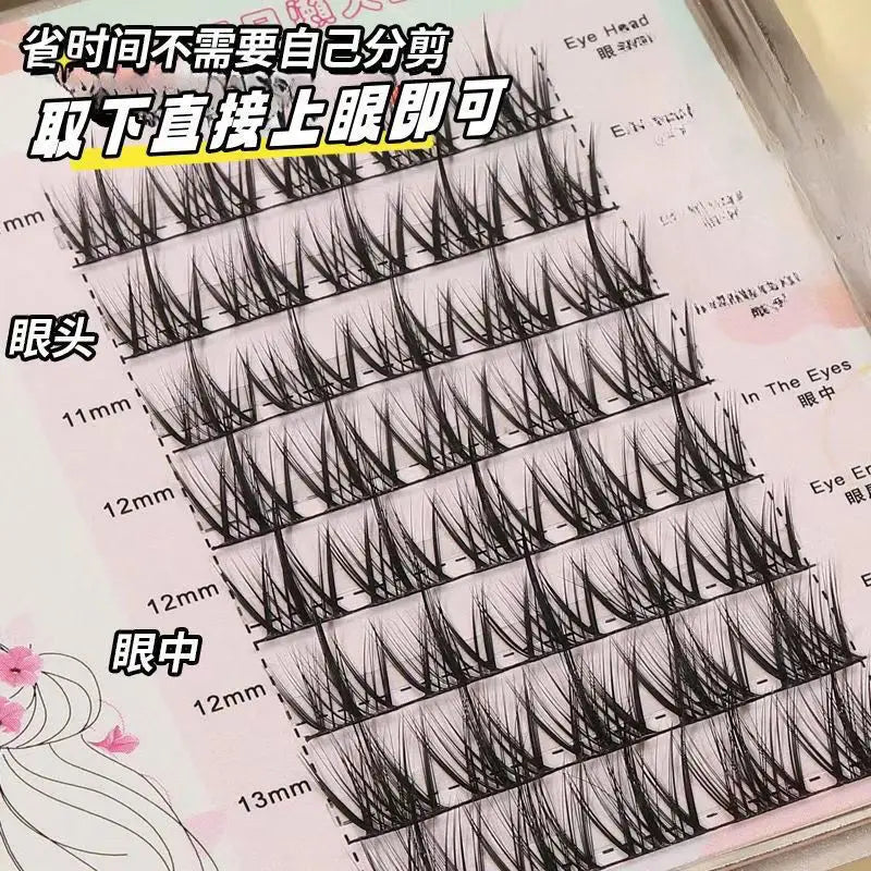 Set of false eyelashes with measurements on a pink background