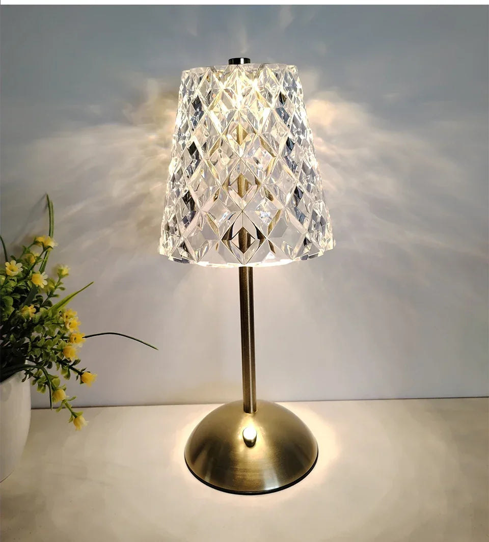 Rechargeable Crystal LED Table Lamp Touch Sensor Dimmable Desktop Nightlight Reading Lamp For Bar Hotel Restaurant Bedroom Decor