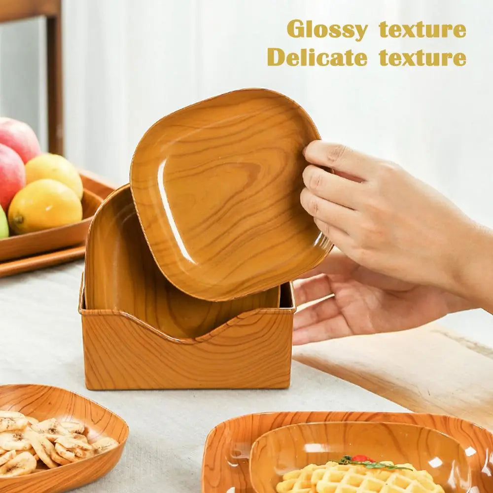 Kitchen Wood Grain Plastic Square Plate Flower Pot Tray Cup Pad Coaster Plate Kitchen Spit Bone Dish Plate Coaster Serving Plate