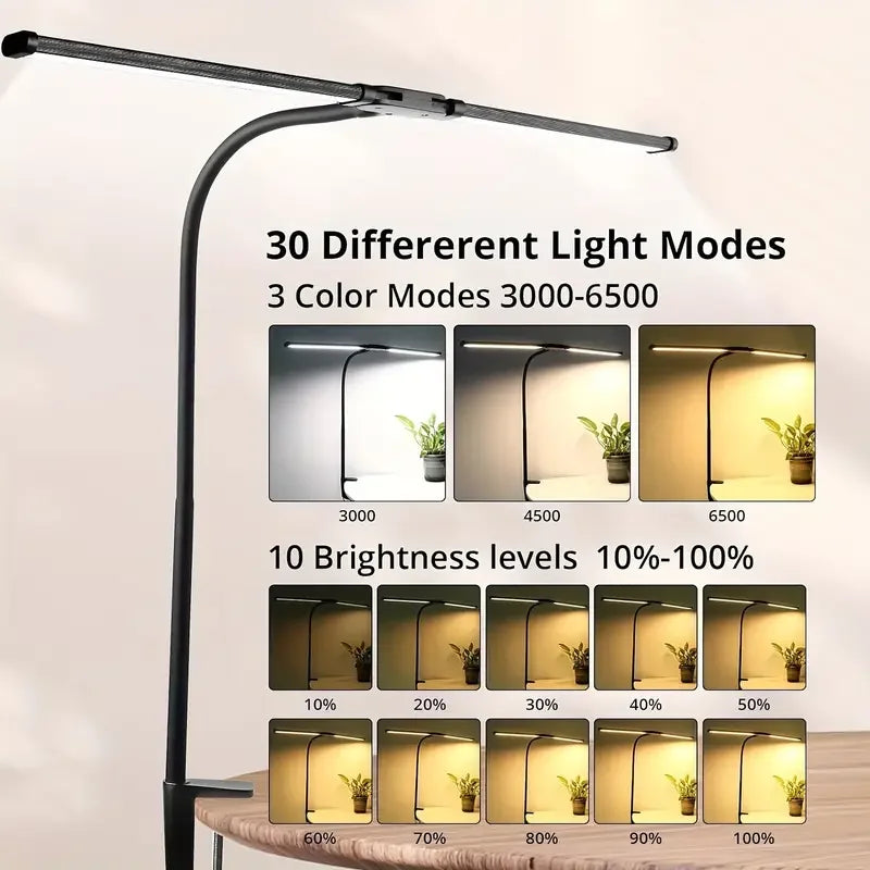 Led Desk Lamp for Office Home Bright Desk Light with Clamp USB Adapter Desk Lamp Stepless Dimming Adjustable Flexible Gooseneck