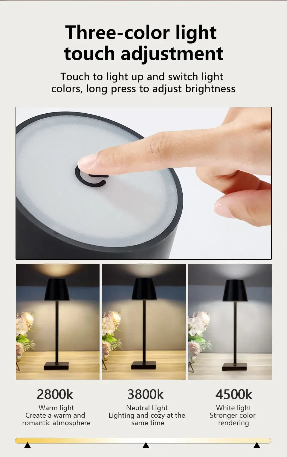 LED Desk Lamp Usb Rechargeable Table Lamp Wireless Touch 3 Color Desktop Night Light Bar Restaurant Creative Ambient Light Decor