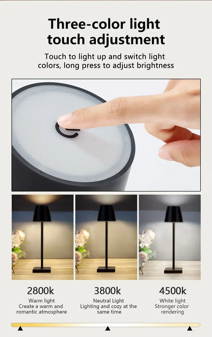 LED Desk Lamp Usb Rechargeable Table Lamp Wireless Touch 3 Color Desktop Night Light Bar Restaurant Creative Ambient Light Decor