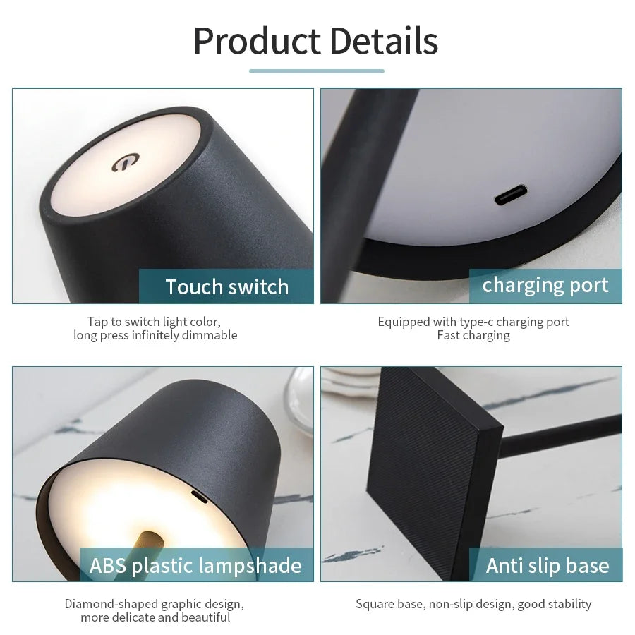 LED Desk Lamp Usb Rechargeable Table Lamp Wireless Touch 3 Color Desktop Night Light Bar Restaurant Creative Ambient Light Decor