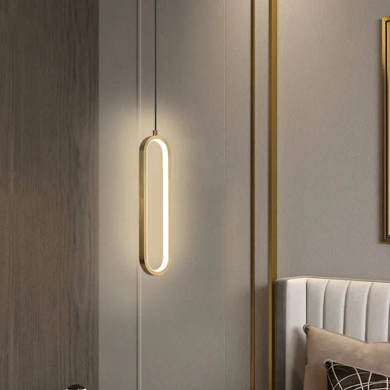 Modern simple light luxury living room background wall decoration Nordic style ins bedroom minimalist long line small chandelier