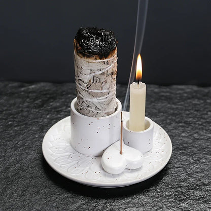 1Pcs Ceramic Incense Burner Holder Multifunctional 4-in-1 for Palo Santo Sage Sticks Candles & Crystals Ideal for Christmas