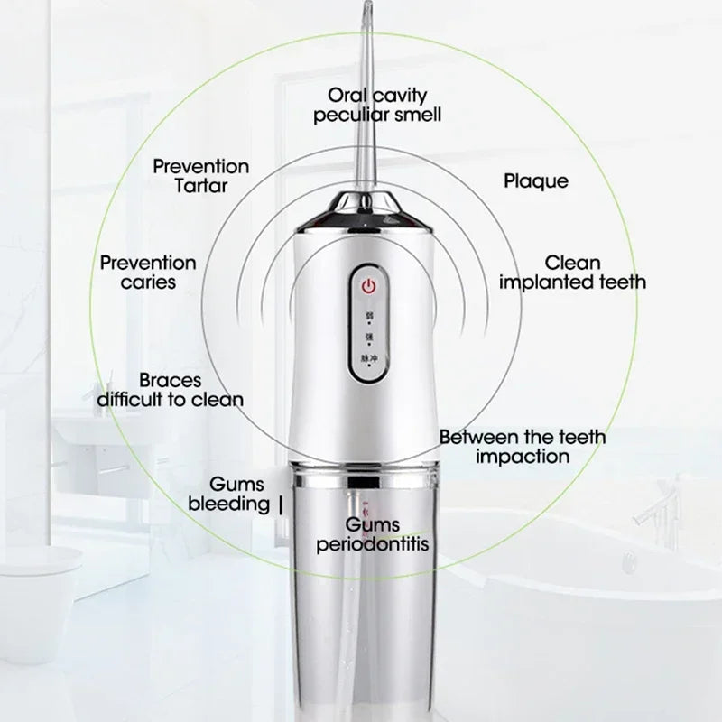 Oral Irrigator Portable Dental Water Flosser USB Rechargeable Water Jet Floss Tooth Pick 4 Jet Tip 220ml 3 Modes Teeth Cleaner