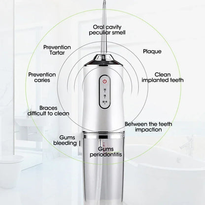 Oral Irrigator Portable Dental Water Flosser USB Rechargeable Water Jet Floss Tooth Pick 4 Jet Tip 220ml 3 Modes Teeth Cleaner
