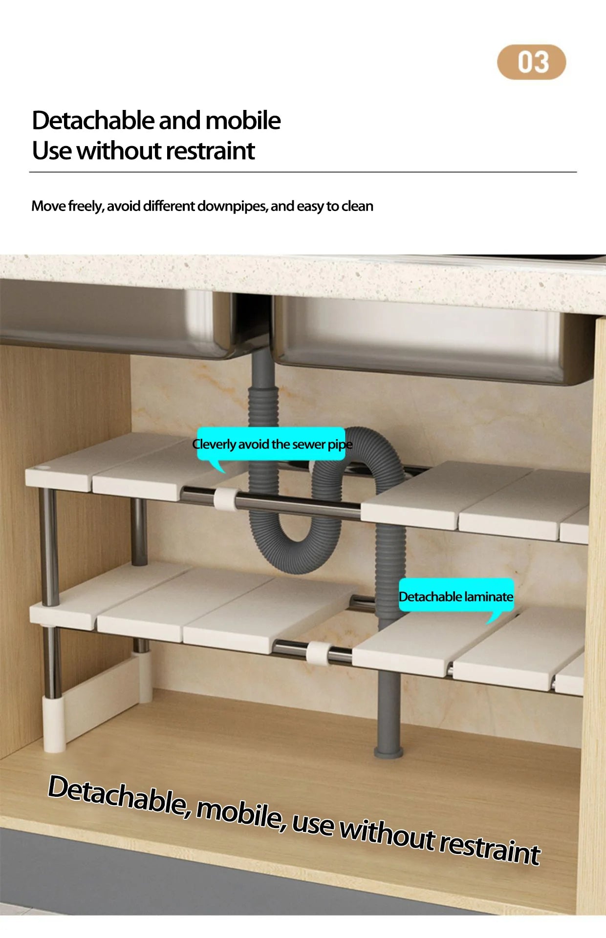 Kitchen Rack Retractable Under Sink Shelf Cabinet 2 Layer Multipurpose Pot Rack Cabinet Layered Storage Rack Bathroom Organizer