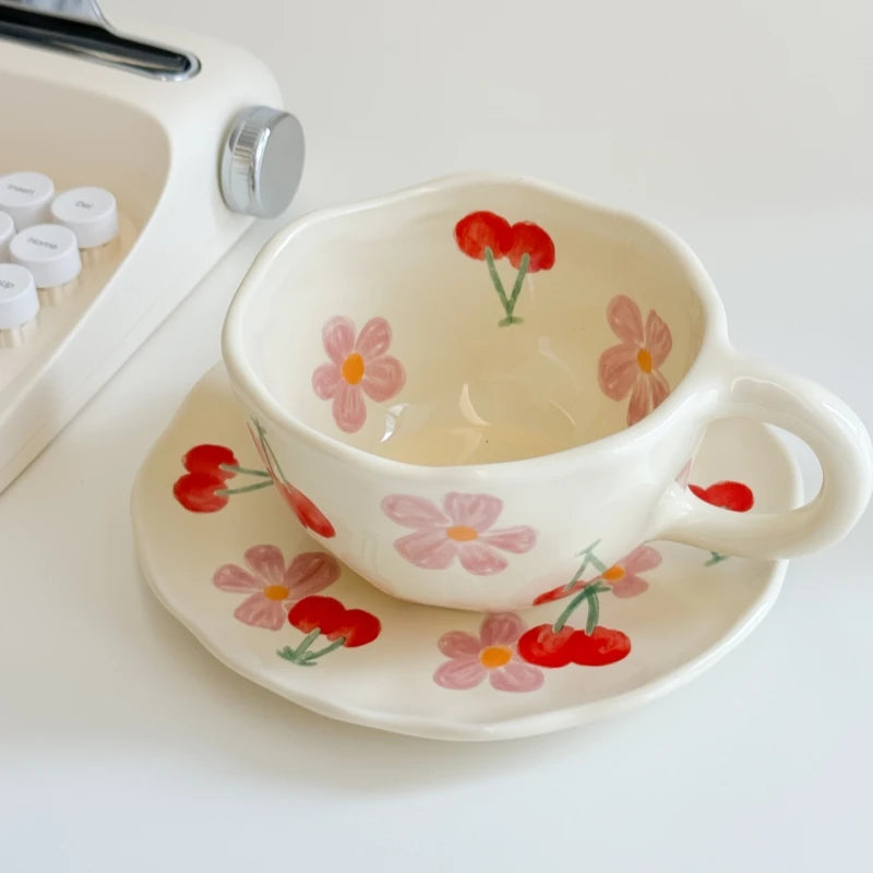 Ceramic Mugs Cute Hand Pinched Irregular Flower Heart Pattern Coffee Cup Ins Style Drinkware Kitchen Breakfast Milk Tea Cups