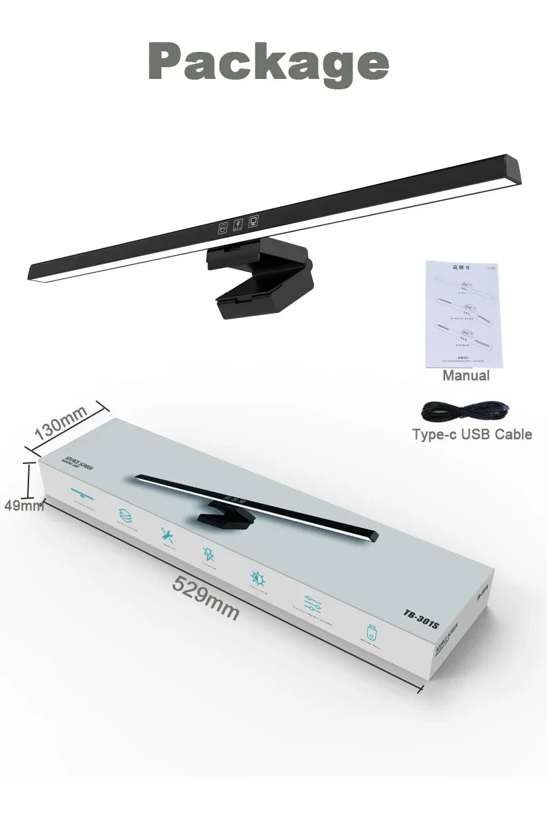 50cm Hanging PC Desk Lamp Computer Screen Display Light Computer Monitor Light Dimmable Timing Eye Protection for Study Work