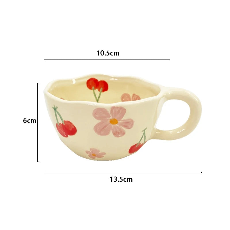 Ceramic Mugs Cute Hand Pinched Irregular Flower Heart Pattern Coffee Cup Ins Style Drinkware Kitchen Breakfast Milk Tea Cups
