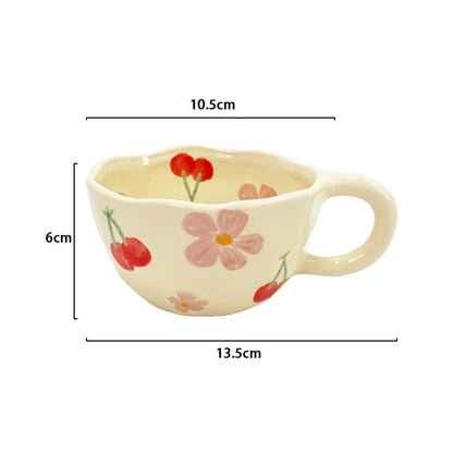 Ceramic Mugs Cute Hand Pinched Irregular Flower Heart Pattern Coffee Cup Ins Style Drinkware Kitchen Breakfast Milk Tea Cups