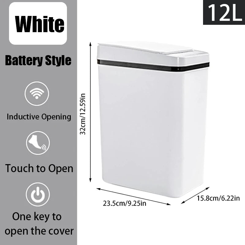 Bathroom Touchless Trash, 12L Motion Sensor-Activated Trash Can with Lid, Automatic Kitchen Trash for Office, Living Room, Bedroom