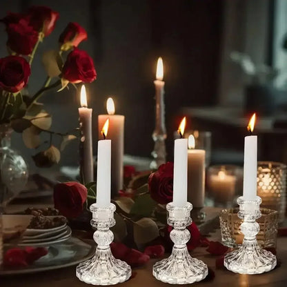 3pcs Candle Holders Retro Transparent Glass Candle Holders Suitable For Pillar Candles, Weddings, Holiday Parties Decoration