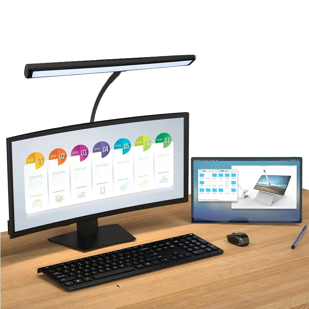 LED Desk Lamp Double Head Steoless Dimming Eye-Caring Home Reading Lights 3 Color Mode Flexible Adjustable PC Office Table Lamps