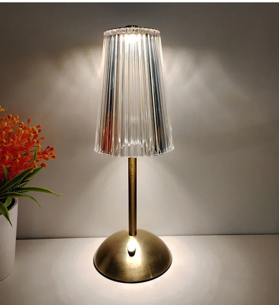 Rechargeable Crystal LED Table Lamp Touch Sensor Dimmable Desktop Nightlight Reading Lamp For Bar Hotel Restaurant Bedroom Decor