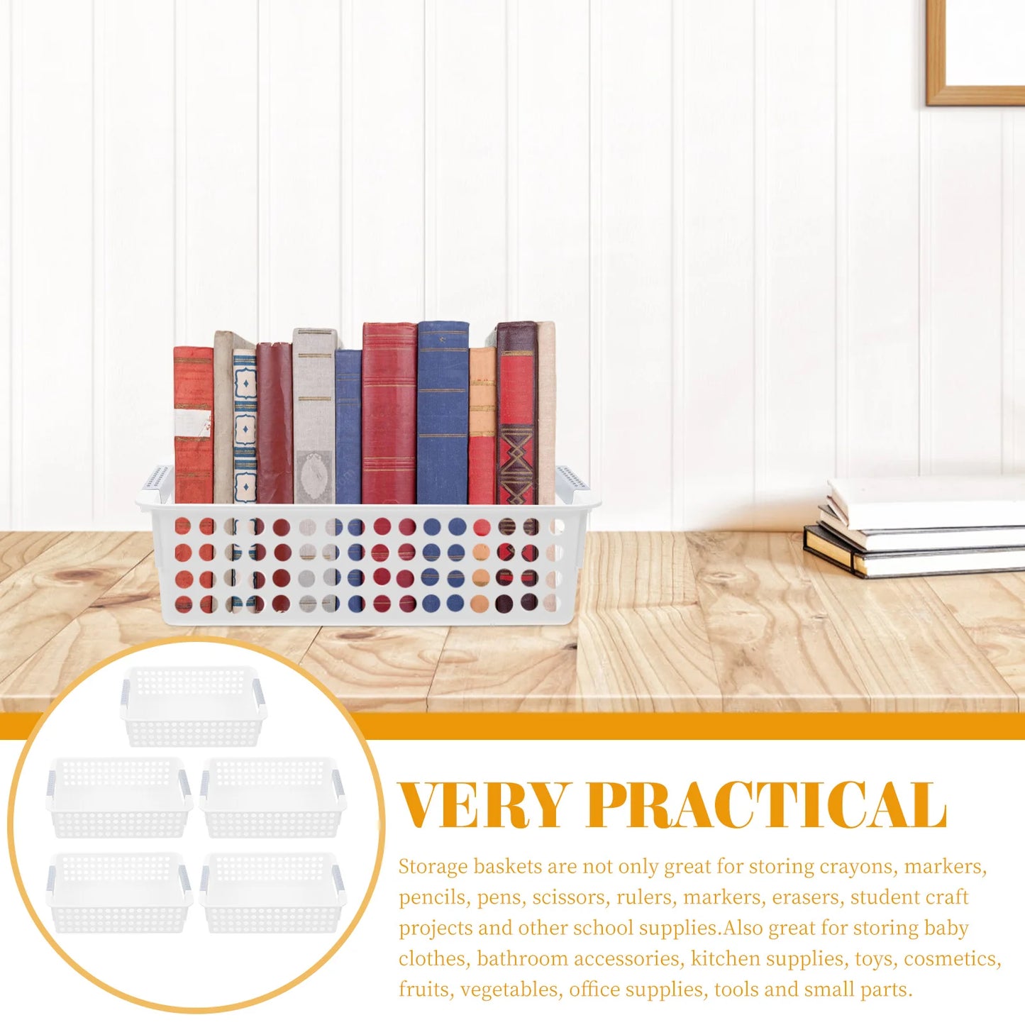 5Pcs Rectangular Storage Frame Plastic Baskets Mini Narrow Desk Organizer Home Office School Supplies Bathroom Accessories