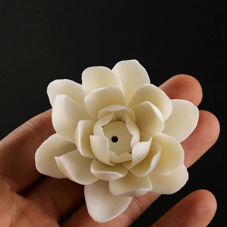 Incense stick holder with lotus ceramic decoration, suitable for living room/corridor/bedroom/bathroom/dining room