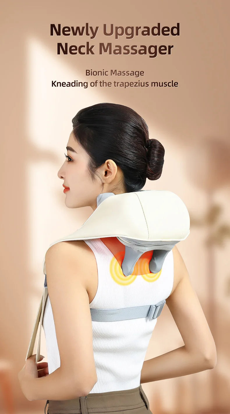20W Beige Neck And Shoulder Massager Wireless Shoulder And Back Kneading Massage Shawl Trapezius Neck Cervical Masajeador