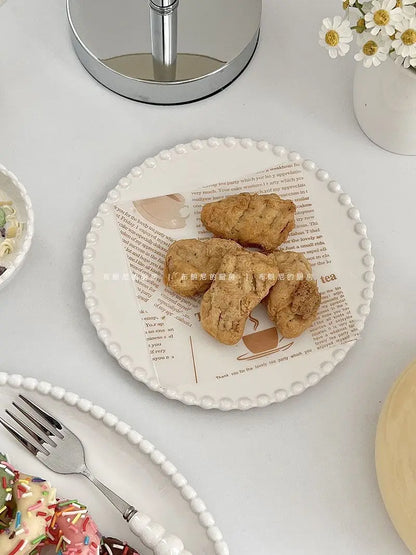 French Ins Ceramic Plates Home Pearl Edge Plates Western Cuisine Dish Home Breakfast Plates Steak Oval Household Tableware