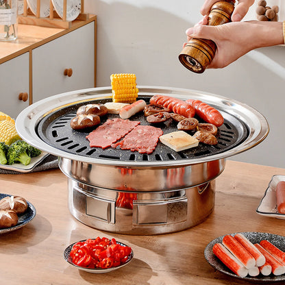 13 Inch Korean BBQ Grill Multifunctional Charcoal Barbecue Grill Round Camping Grill Stove Tabletop Smoker Grill Grilled Net & Tray
