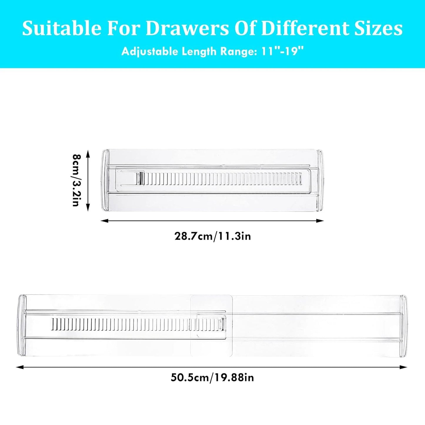 Drawer Dividers, 12 pack Adjustable Drawer Organizer, Clear Expandable Dresser Organizer for Clothes Kitchen Utensils Storage