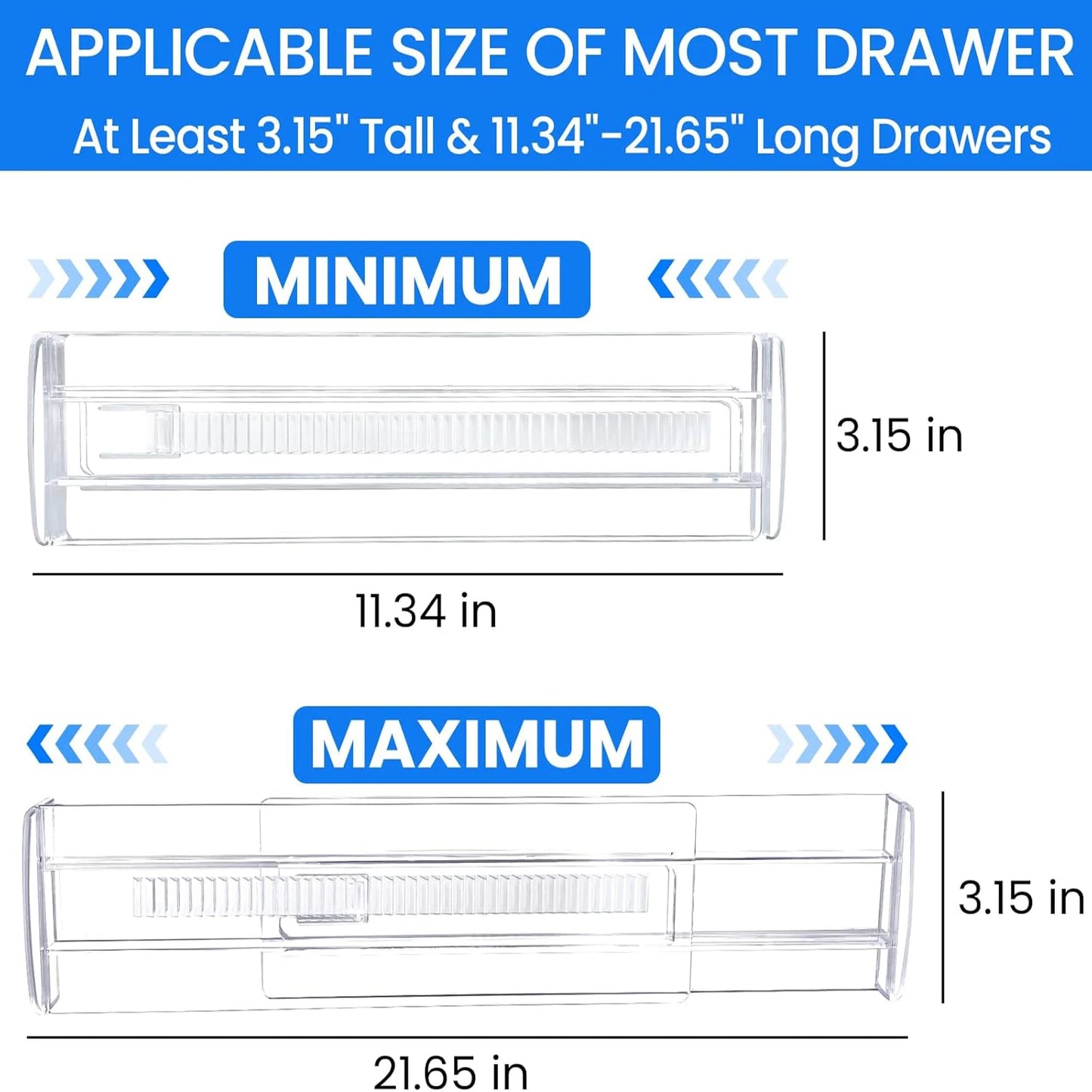 Drawer Dividers 8 Pack, Expandable Drawer Organizer, Suitable For Kitchen, Bedroom, Dresser And Office Storage, Easy to Install