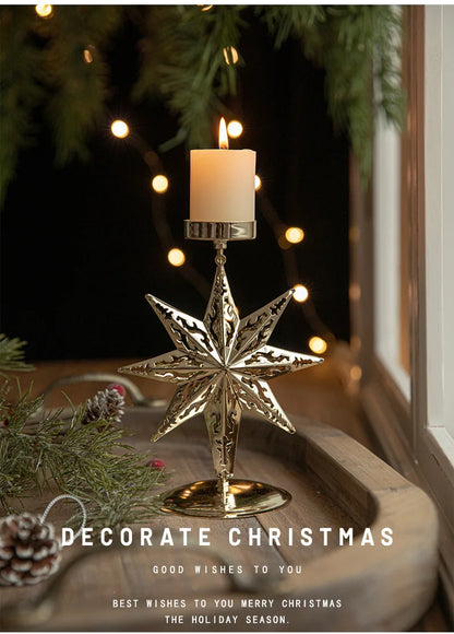 Christmas Golden Wrought Iron Candlestick Star Elk Christmas Tree Candle Holder Merry Christmas New Year Table Decoration