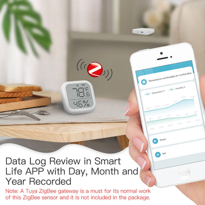 MOES Tuya ZigBee Smart Home Temperature And Humidity Sensor With LED Screen Works With Google Assistant and Tuya Zigbee Hub