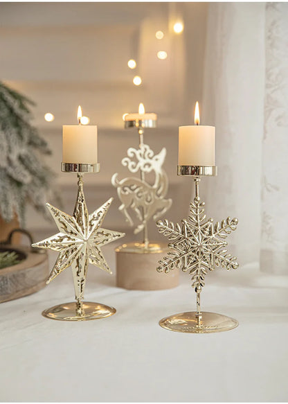 Christmas Golden Wrought Iron Candlestick Star Elk Christmas Tree Candle Holder Merry Christmas New Year Table Decoration
