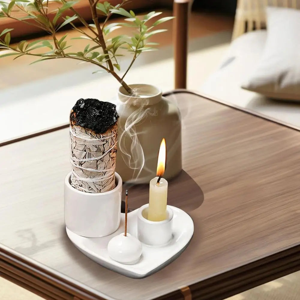 Incense Holder Ceramic Burner Stand Bowl 4-in-1 Incense Stick Holder Spiritual Zen Art For Living Room Yoga Relaxation Home