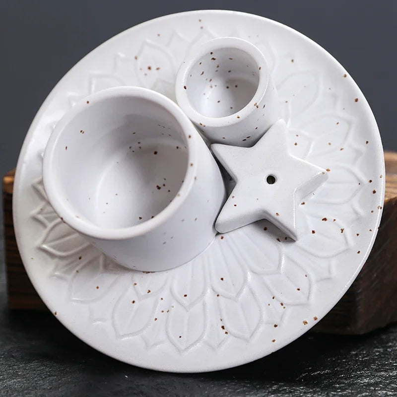 1Pcs Ceramic Incense Burner Holder Multifunctional 4-in-1 for Palo Santo Sage Sticks Candles & Crystals Ideal for Christmas