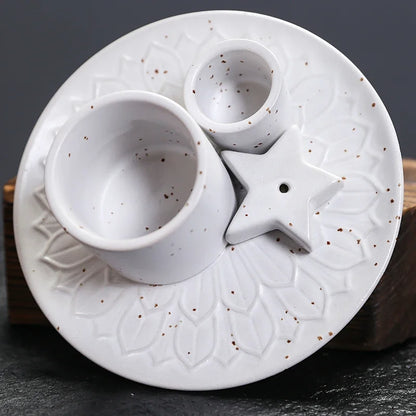 1Pcs Ceramic Incense Burner Holder Multifunctional 4-in-1 for Palo Santo Sage Sticks Candles & Crystals Ideal for Christmas