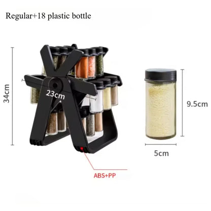 360° Rotating Spice Rack with 18 Glass Spice Jar Set Convenient Salt and Pepper Shakers Seasoning Organizer Kitchen Supplies
