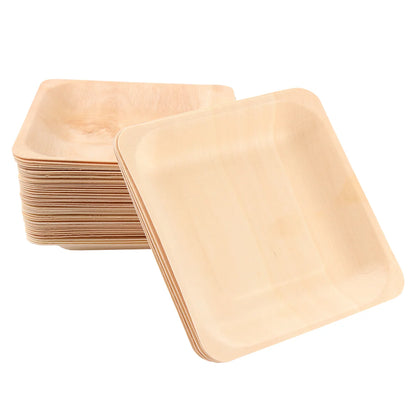50 Pcs Wood Plate Durable Eco Friendly Tableware Disposable Plates Wooden Square Plates Bamboo Safe Heavy Not Breakable Easy