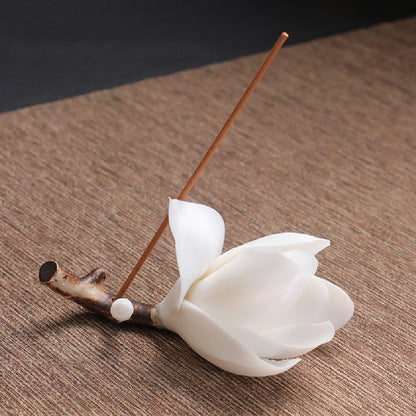 Handmade ceramic magnolia stick incense burner holder, elegant home decoration incense holder