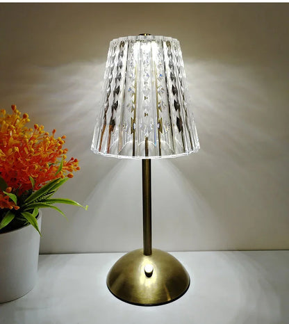 Rechargeable Crystal LED Table Lamp Touch Sensor Dimmable Desktop Nightlight Reading Lamp For Bar Hotel Restaurant Bedroom Decor