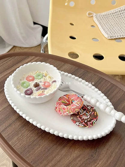 French Ins Ceramic Plates Home Pearl Edge Plates Western Cuisine Dish Home Breakfast Plates Steak Oval Household Tableware