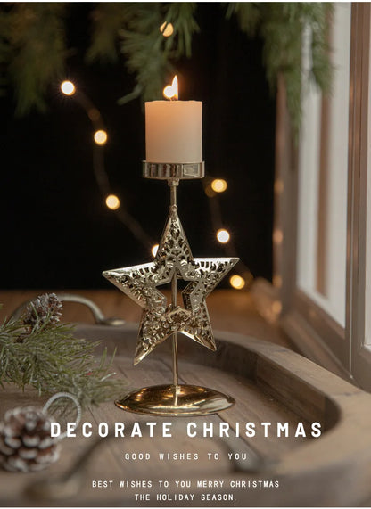 Christmas Golden Wrought Iron Candlestick Star Elk Christmas Tree Candle Holder Merry Christmas New Year Table Decoration