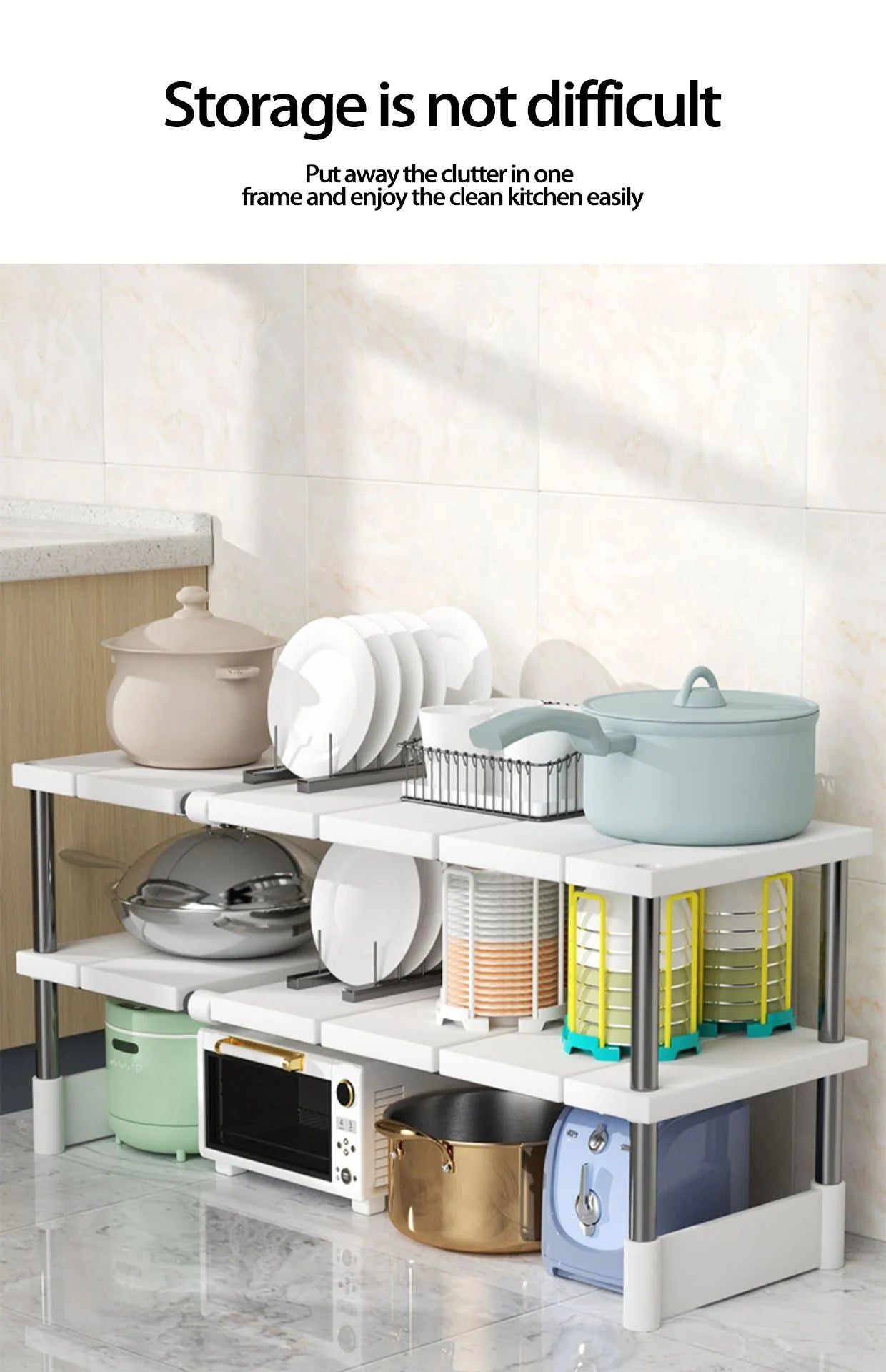 Kitchen Rack Retractable Under Sink Shelf Cabinet 2 Layer Multipurpose Pot Rack Cabinet Layered Storage Rack Bathroom Organizer