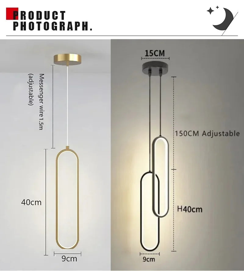 Modern LED Pendant Light Gold Black Minimalist Elliptical Pendant Lamp Living Room Dining Room Shop Bar Lighting Decoration