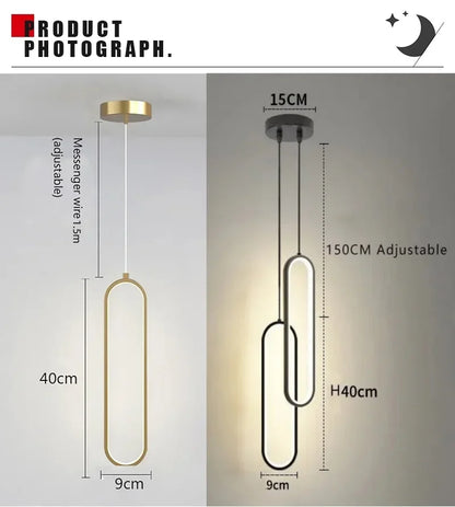 Modern LED Pendant Light Gold Black Minimalist Elliptical Pendant Lamp Living Room Dining Room Shop Bar Lighting Decoration