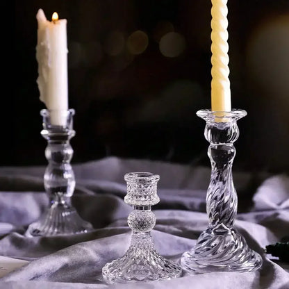 3pcs Candle Holders Retro Transparent Glass Candle Holders Suitable For Pillar Candles, Weddings, Holiday Parties Decoration