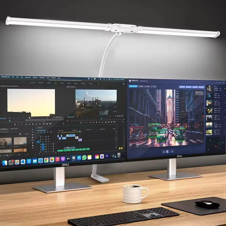 LED Desk Lamp Double Head Steoless Dimming Eye-Caring Home Reading Lights 3 Color Mode Flexible Adjustable PC Office Table Lamps